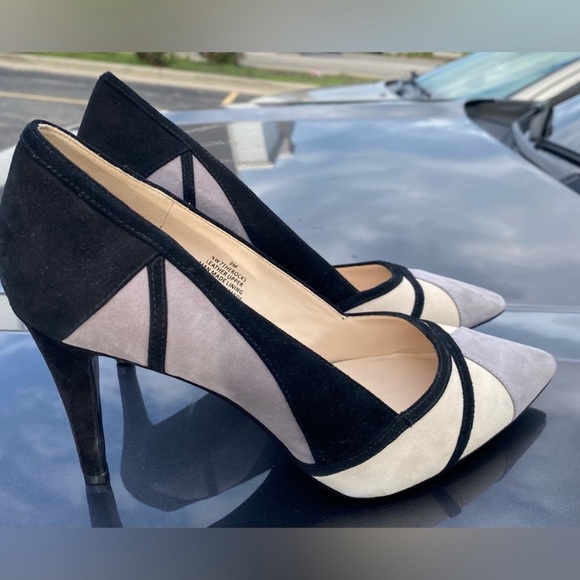NWT Nine West genuine suede Chic Black and Gray Heels eve/ busin. elegant pump. - Picture 1 of 7